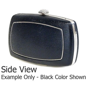 Evening Bag - 12 PCS - Lizard Skin Like Embossed w/ Swarovski Crystal Accent Closure - Black - BG-HPZ656B